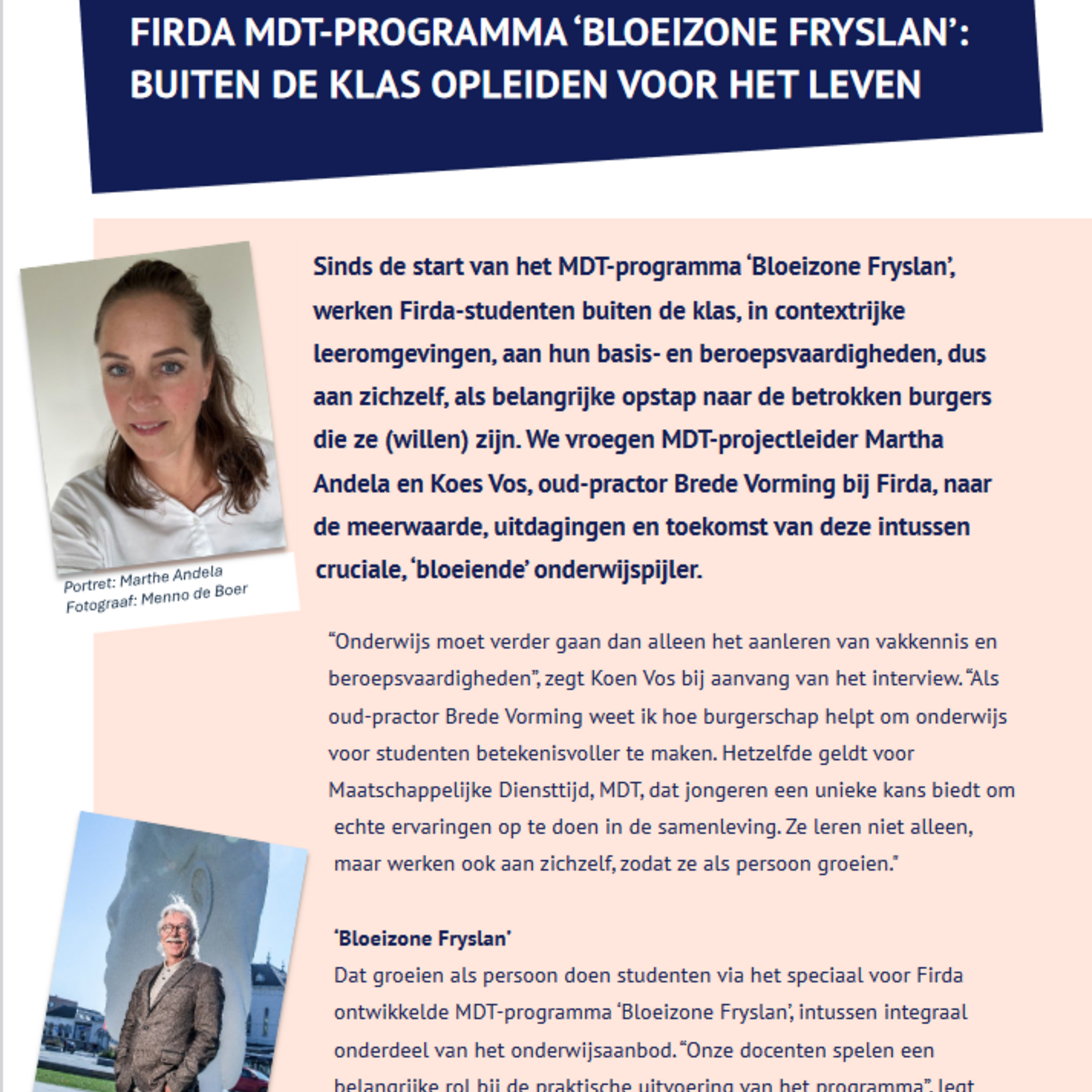 Voorkant Bloeizone Frysland Firda interview MDT