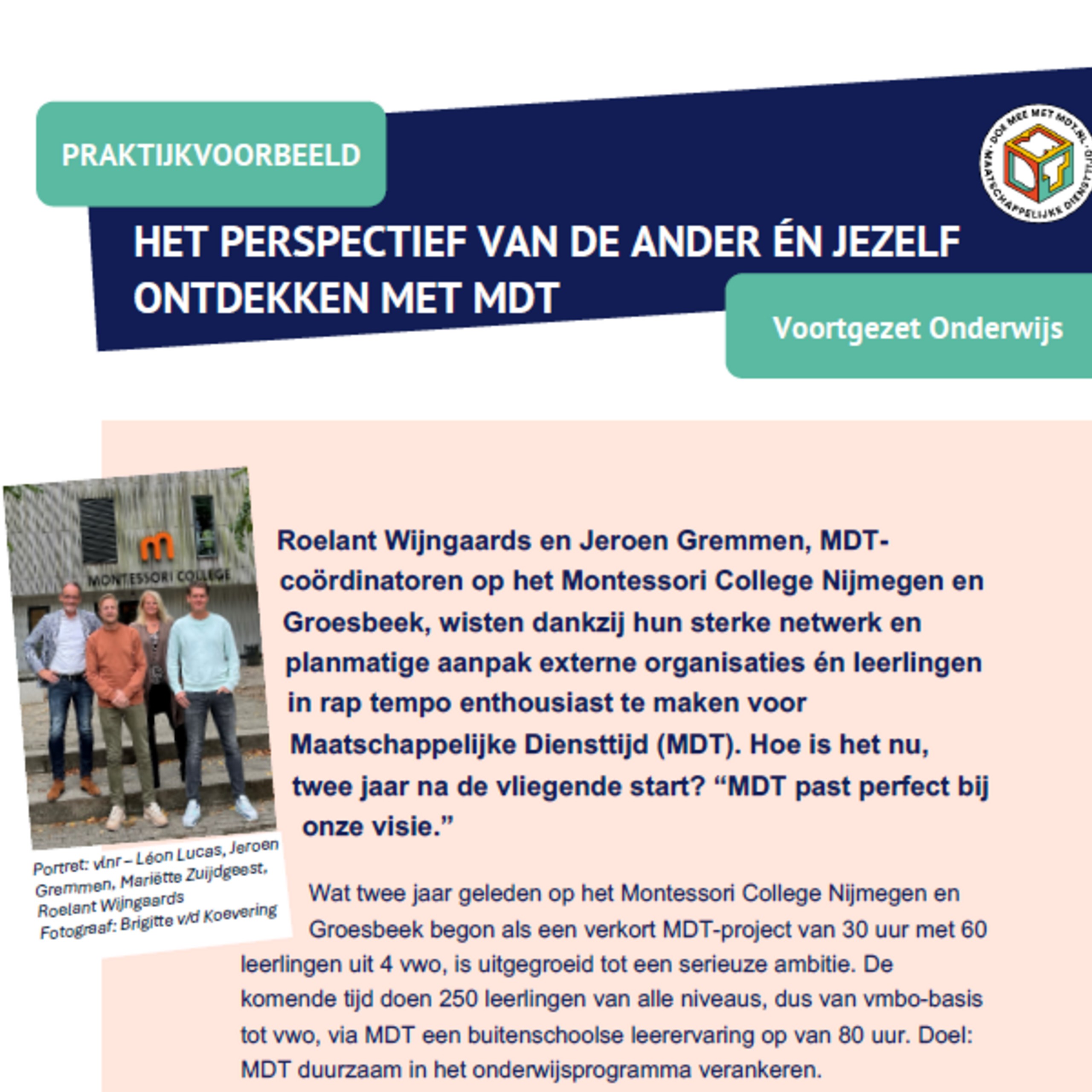 Praktijkvoorbeeld MDT VO Montessori Nijmegen en Groesbeek